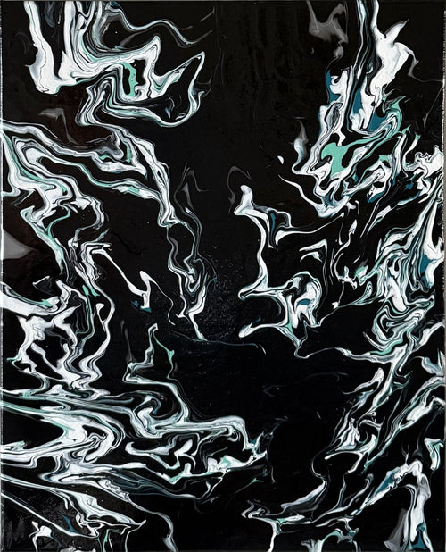 Black, White & Teal Pour — approved original photograph