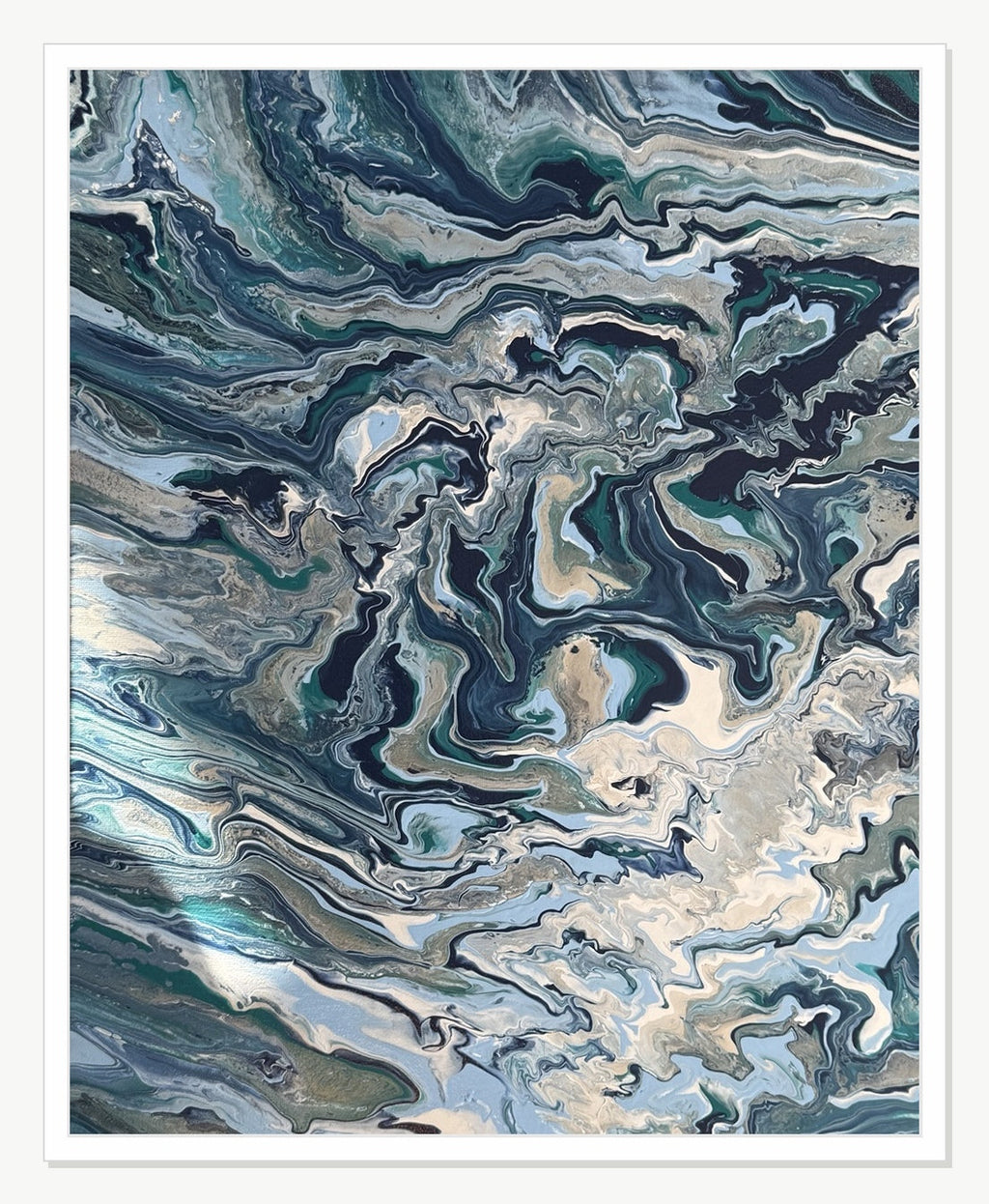 Blue Ocean Pour — approved white-frame display mockup (frame not included)