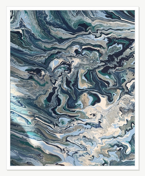 Blue Ocean Pour — approved white-frame display mockup (frame not included)