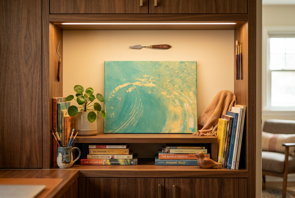 Teal and Gold Abstract by Maggie Oates