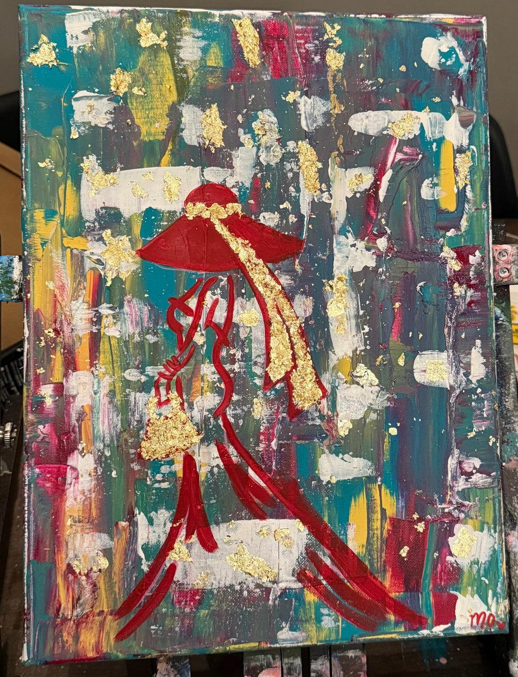 Red Figure with Gold Accents by Maggie Oates