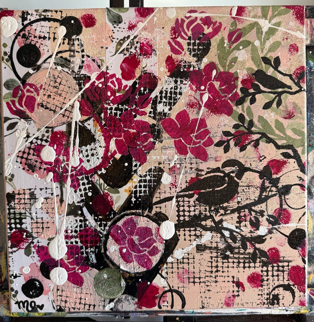 Pink and Black Floral Abstract by Maggie Oates