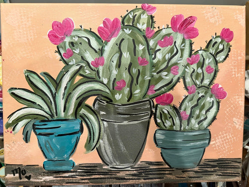 Cactus Trio, original acrylic painting by Maggie Oates