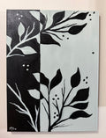 Black and white botanical leaf silhouette painting