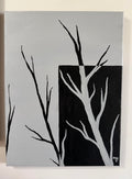 Minimalist black and white bare tree painting