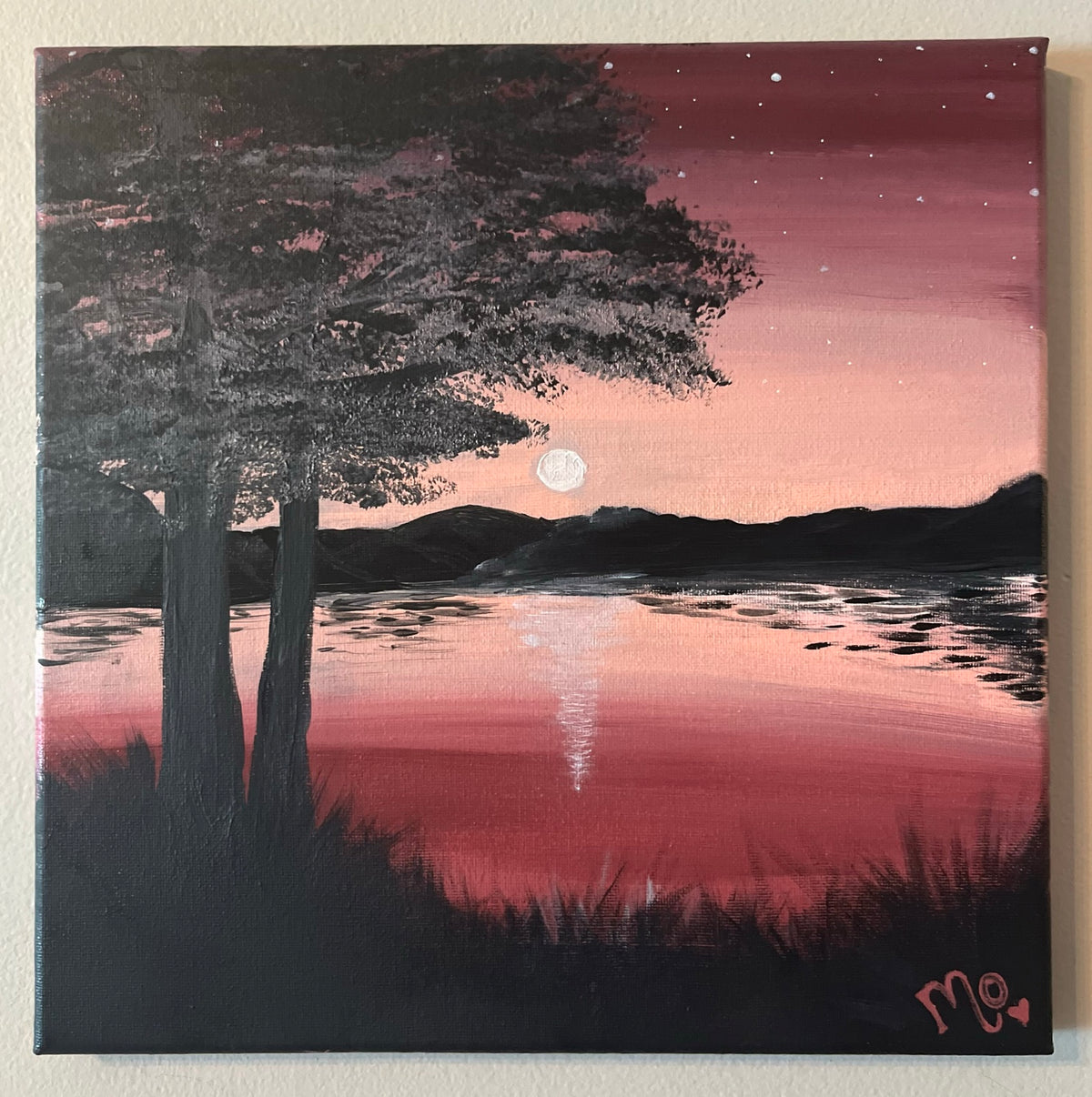 Twilight Reflections, original painting 12 × 12 inches