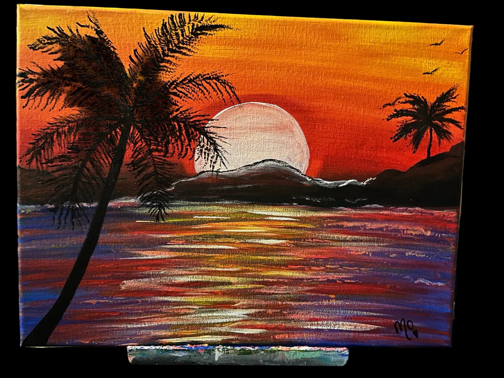Tropical Sunset, original painting 11 × 14 inches