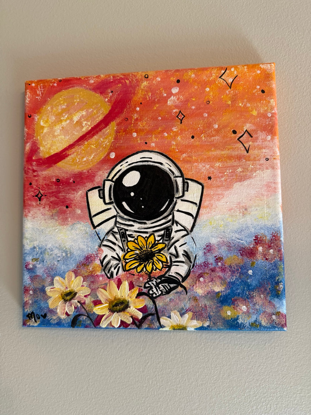 Cosmic Sunshine, original acrylic painting 8 × 8 inches by Maggie Oates