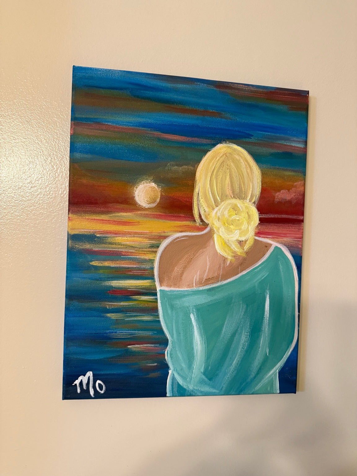 Sunset Reflections, original acrylic painting 12 × 16 inches by Maggie Oates